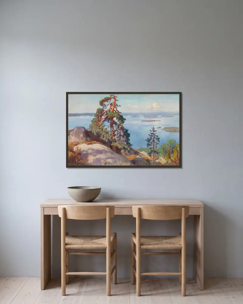 Landskap från Koli av Eero Järnefelt inramad på en vägg