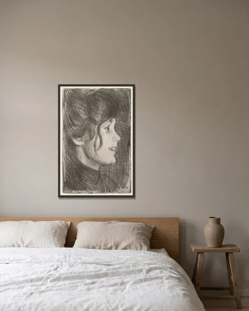Porträt einer jungen Frau von Eero Järnefelt gerahmt an einer Wand