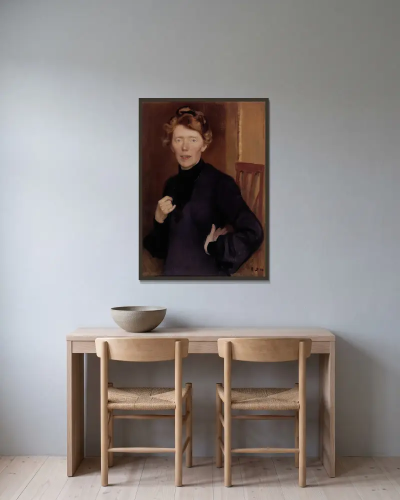 Portrait Of Tekla Hultin av Eero Järnefelt inramad på en vägg