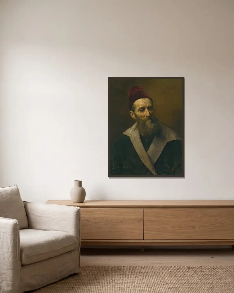 Portrait of a man av Ilya Efimovich Repin inramad på en vägg