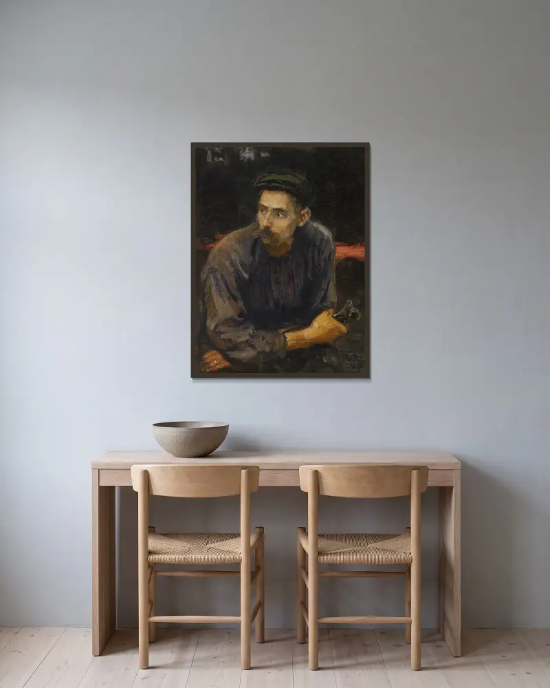 Portrait Of A Worker av Ilya Efimovich Repin inramad på en vägg