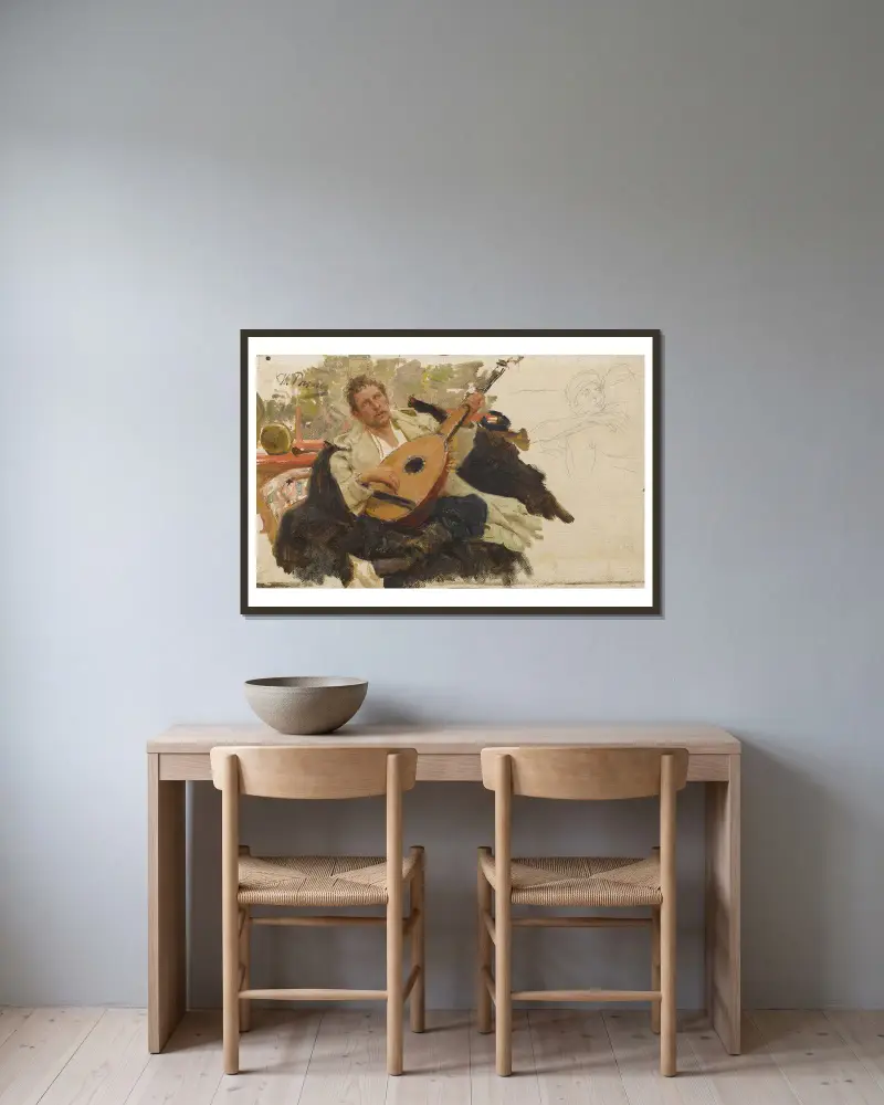 Der Musiker von Ilya Efimovich Repin gerahmt an einer Wand