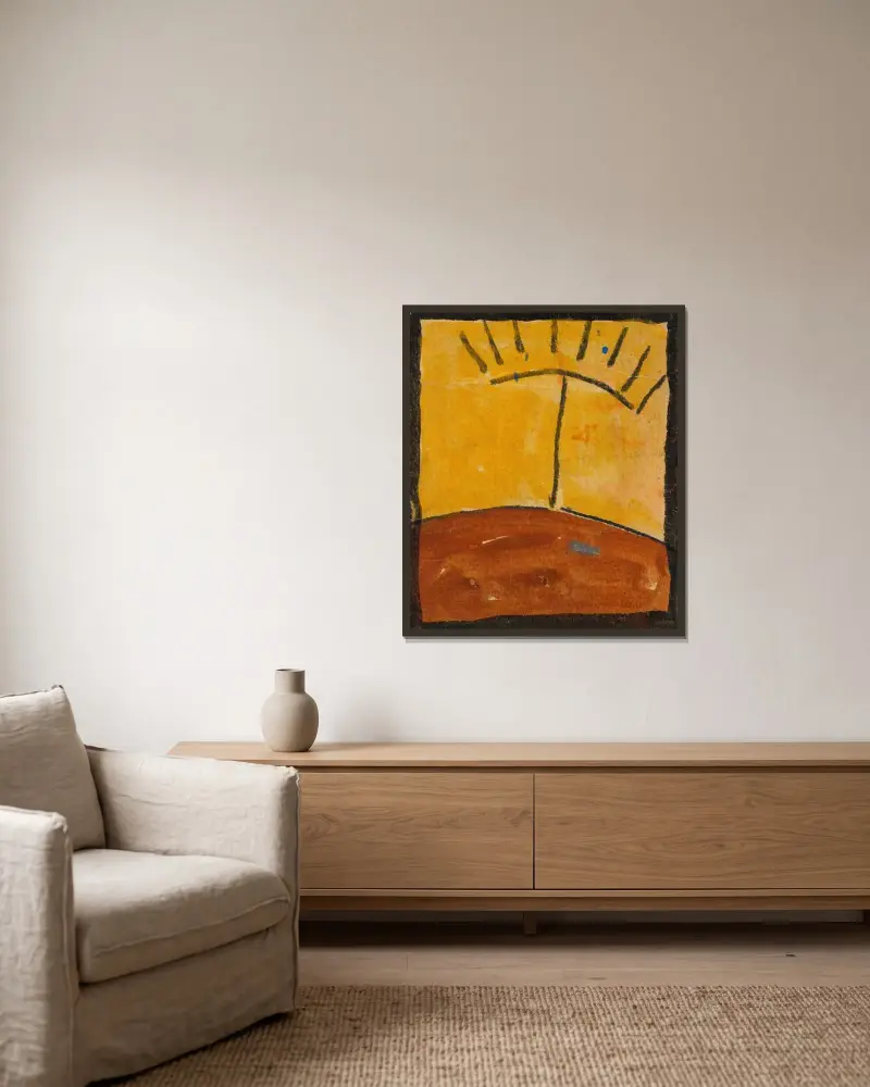 Abstrahierte Landschaft mit Sonnenaufgang av Egon Schiele inramad på en vägg