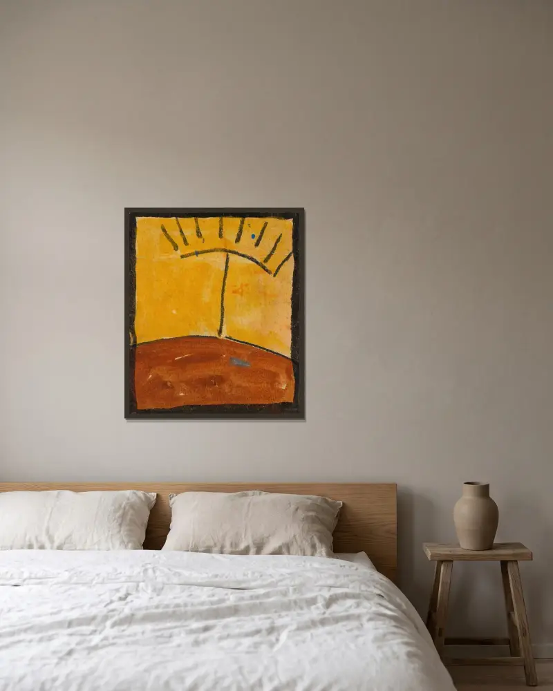 Abstrahierte Landschaft mit Sonnenaufgang av Egon Schiele inramad på en vägg