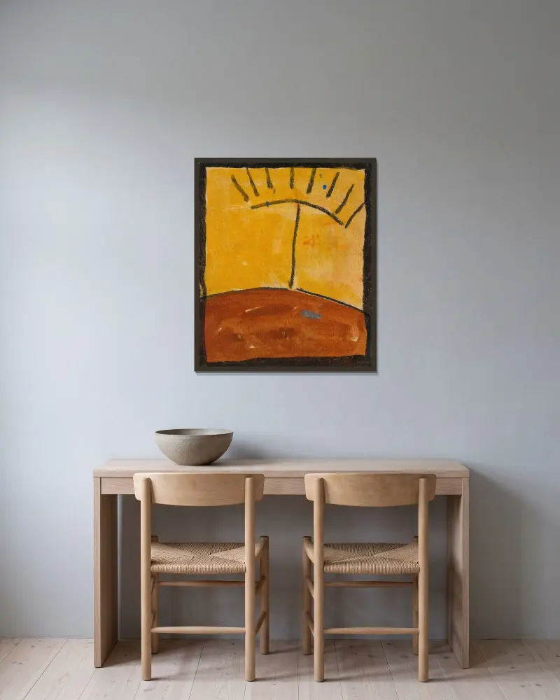 Abstrahierte Landschaft mit Sonnenaufgang av Egon Schiele inramad på en vägg