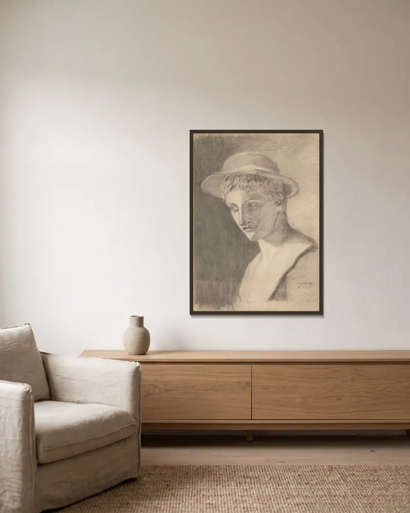 Akademische Porträtbüste av Egon Schiele inramad på en vägg