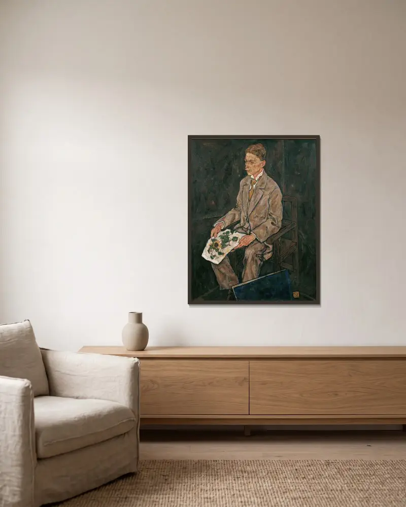 Bildnis Dr. Franz Martin Haberditzl av Egon Schiele inramad på en vägg