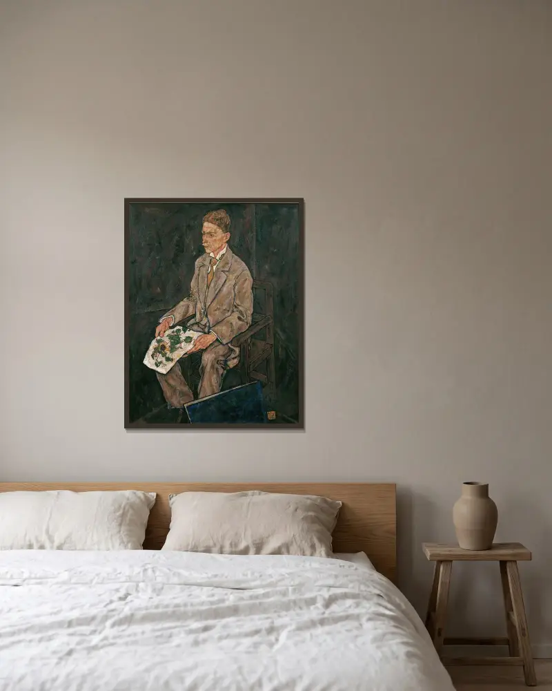 Bildnis Dr. Franz Martin Haberditzl av Egon Schiele inramad på en vägg