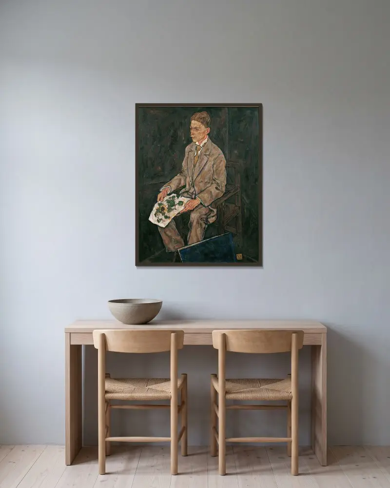 Bildnis Dr. Franz Martin Haberditzl av Egon Schiele inramad på en vägg