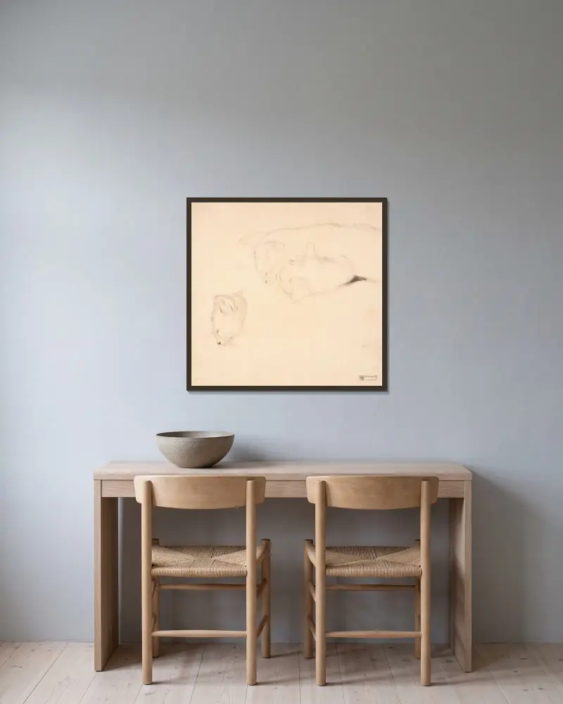 Koty. Studia, Egon Schiele w ramie na ścianie