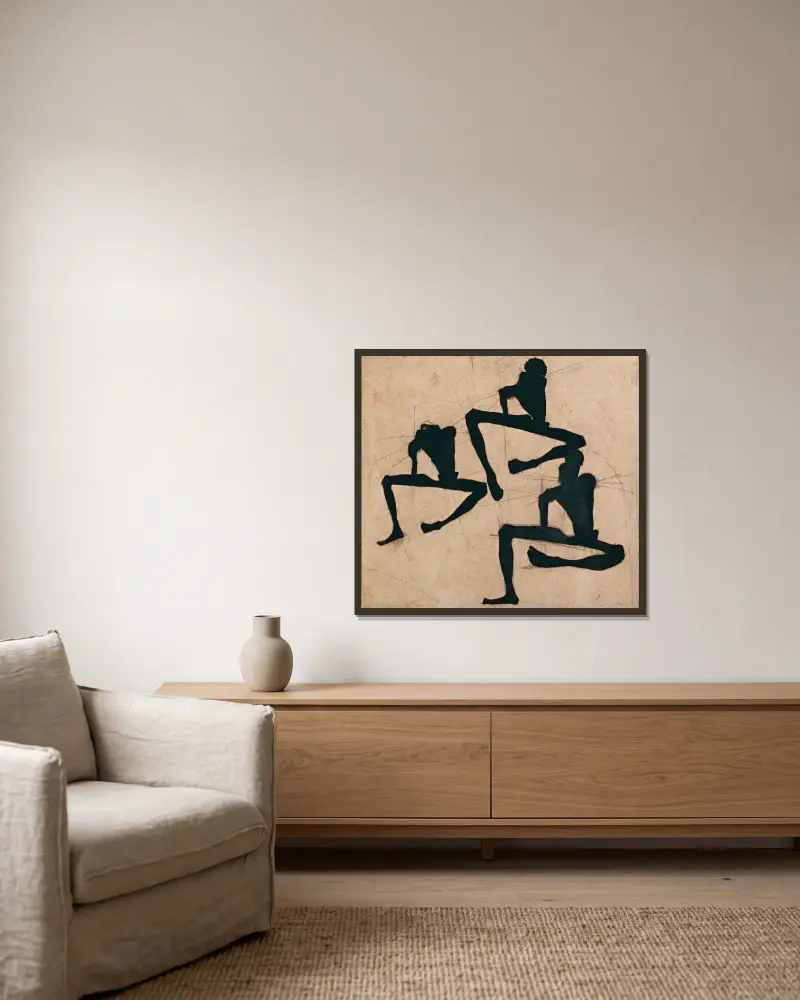 Composition with Three Male Nudes av Egon Schiele inramad på en vägg
