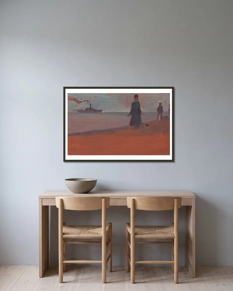 Dampfer vom Strand aus gesehen av Egon Schiele inramad på en vägg