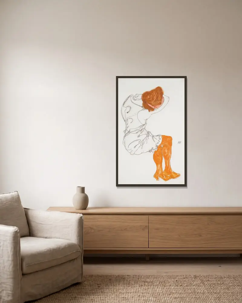 Śpiąca dziewczyna, Egon Schiele w ramie na ścianie