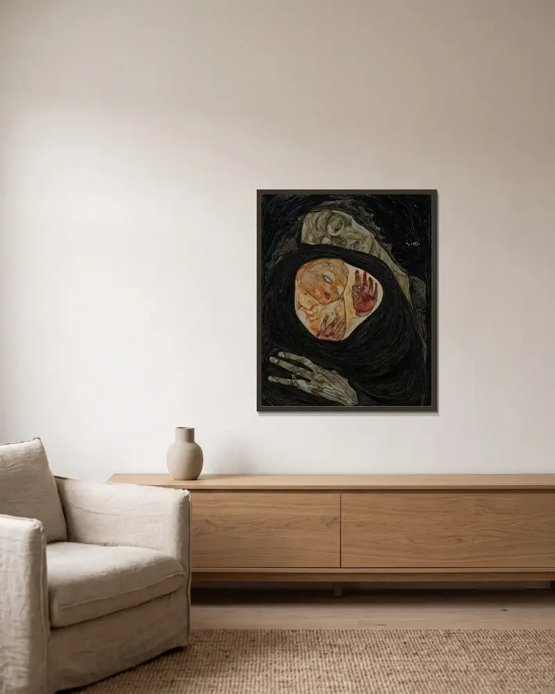 Tote Mutter von Egon Schiele gerahmt an einer Wand