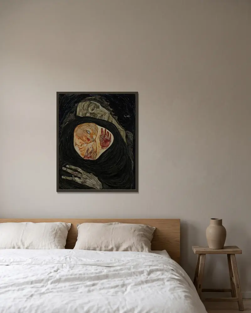 Tote Mutter von Egon Schiele gerahmt an einer Wand