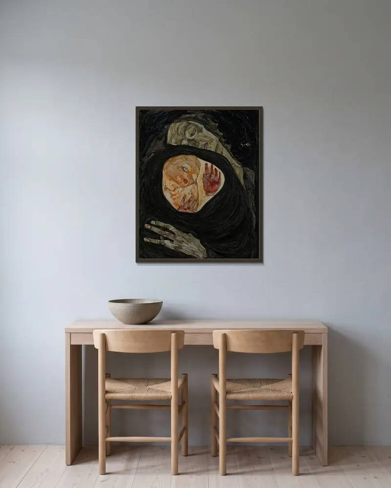 Tote Mutter von Egon Schiele gerahmt an einer Wand