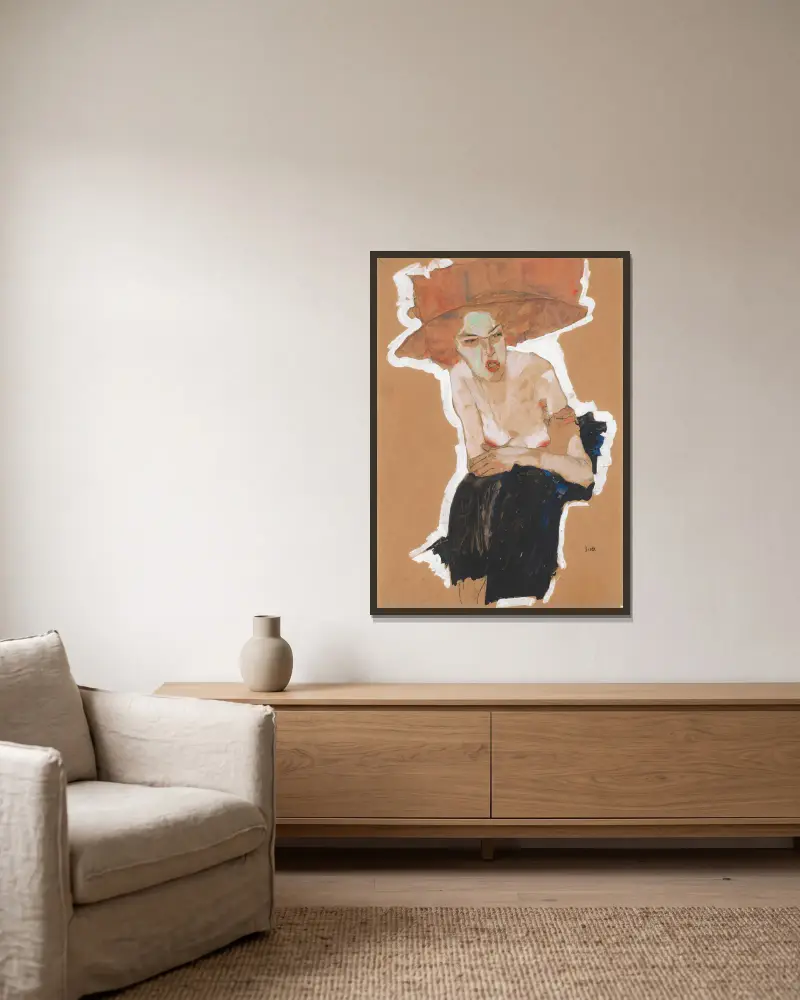 Die Hämische, Egon Schiele v rámu na stěně