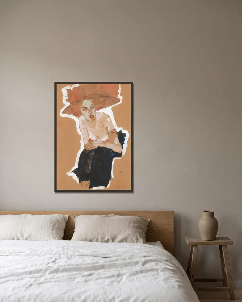 Die Hämische, Egon Schiele v rámu na stěně