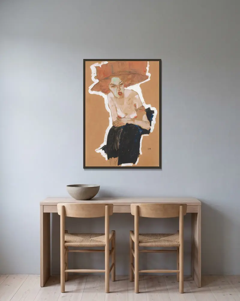 Die Hämische, Egon Schiele v rámu na stěně