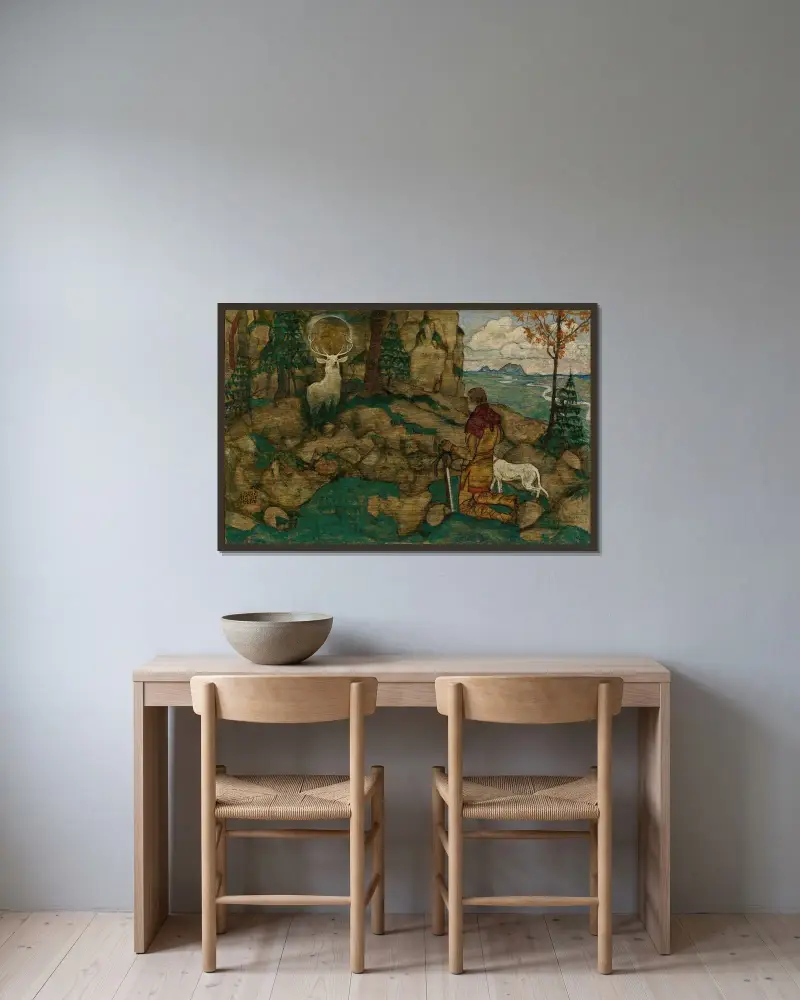 Die Vision Des Heiligen Hubertus (The Vision Of St. Hubert) av Egon Schiele inramad på en vägg