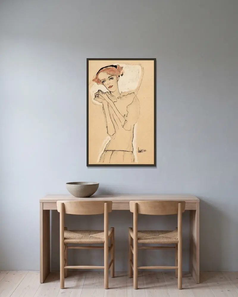 Frauenbildnis III av Egon Schiele inramad på en vägg