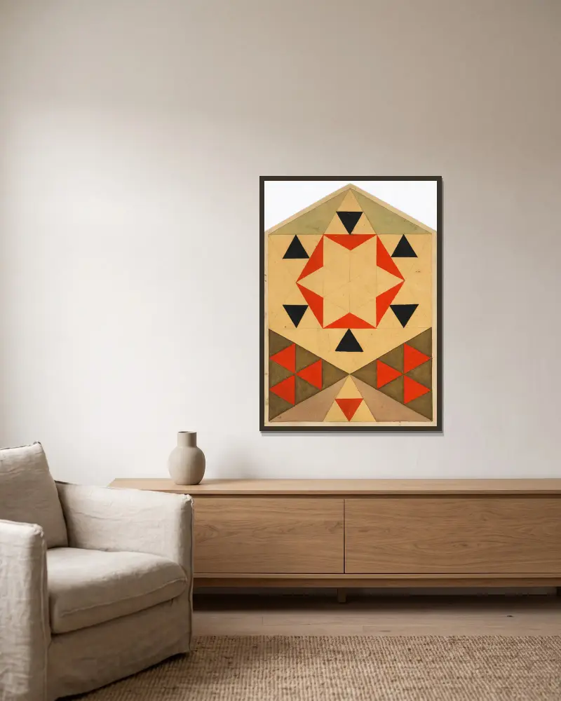 Geometrische Studie (Schülerarbeit) von Egon Schiele gerahmt an einer Wand