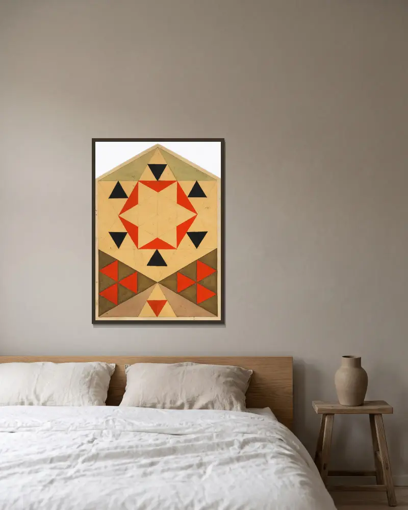 Geometrische Studie (Schülerarbeit) von Egon Schiele gerahmt an einer Wand
