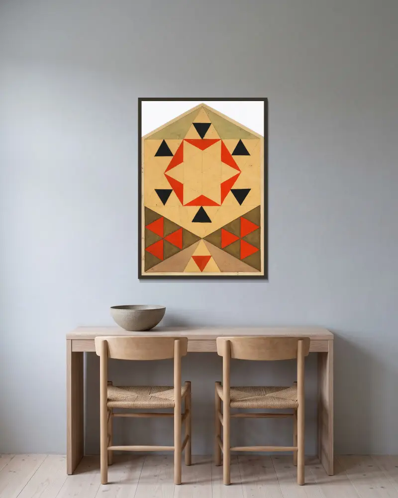 Geometrische Studie (Schülerarbeit) von Egon Schiele gerahmt an einer Wand
