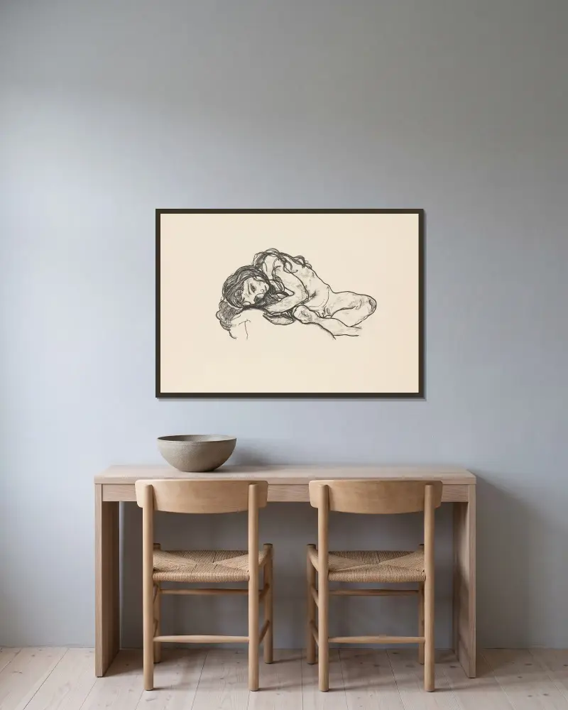 Dívka, Egon Schiele v rámu na stěně