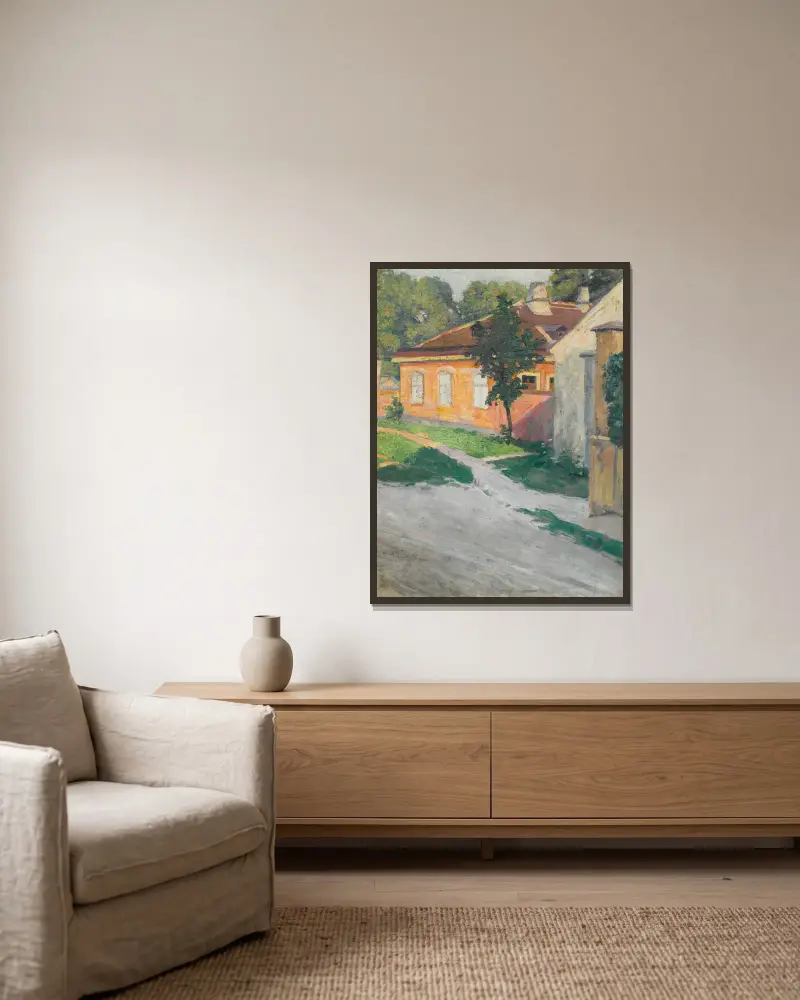 Haus In Hütteldorf (House In Hütteldorf) av Egon Schiele inramad på en vägg