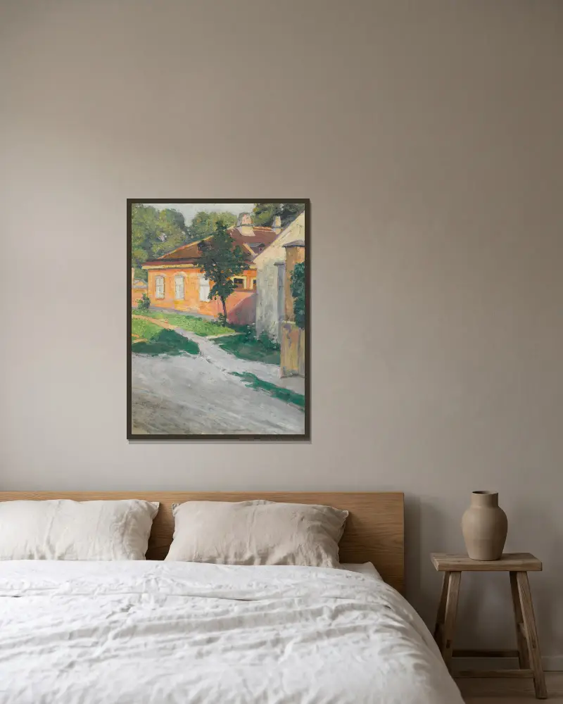 Haus In Hütteldorf (House In Hütteldorf) av Egon Schiele inramad på en vägg