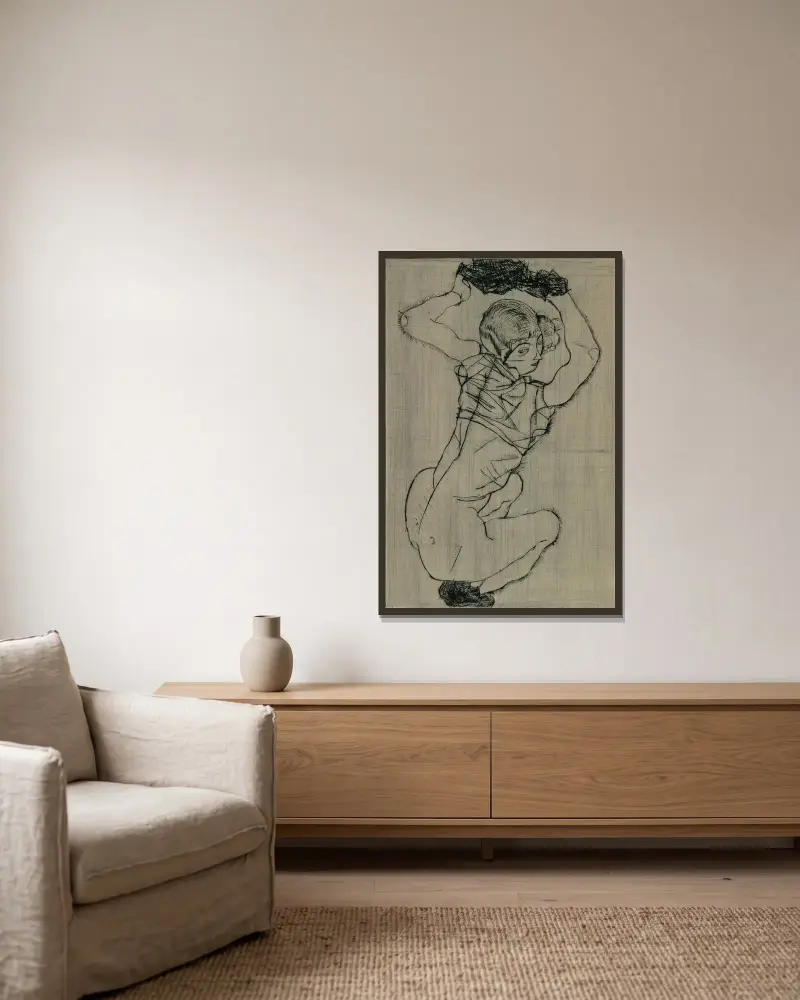 Kauernde, Egon Schiele v rámu na stěně