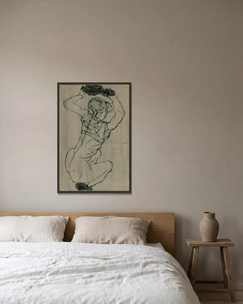 Kauernde, Egon Schiele v rámu na stěně