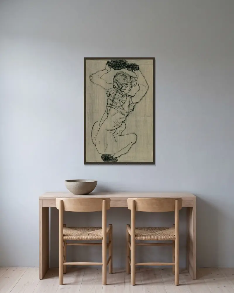 Kauernde, Egon Schiele v rámu na stěně