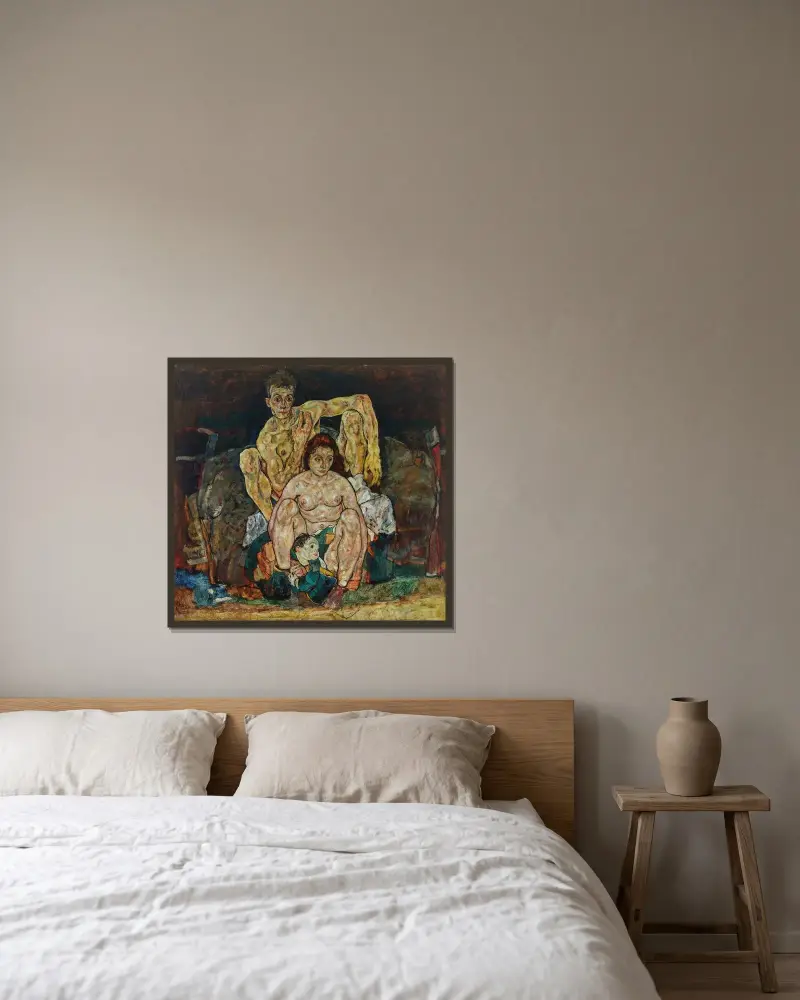 Kucająca para ludzka (Rodzina), Egon Schiele w ramie na ścianie