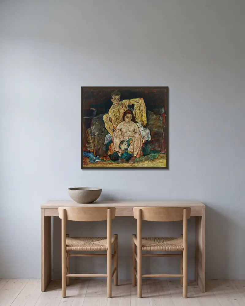 Kucająca para ludzka (Rodzina), Egon Schiele w ramie na ścianie