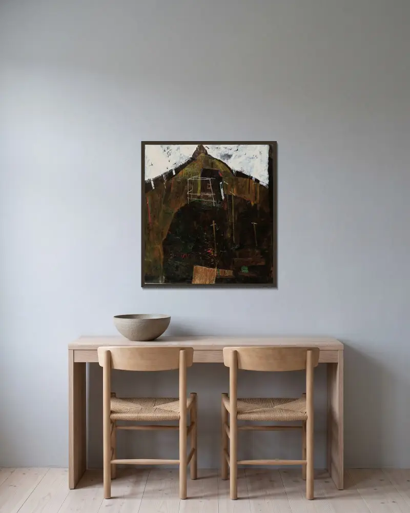 Krajina s havranem, Egon Schiele v rámu na stěně