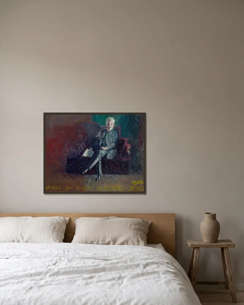 Leopold Czihaczek, auf rotem Sofa sitzend av Egon Schiele inramad på en vägg