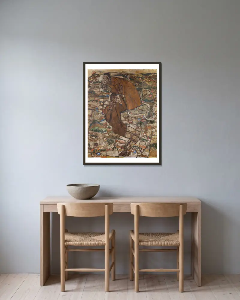 Levitation (Der Blinde II) von Egon Schiele gerahmt an einer Wand