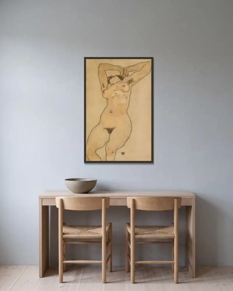 Ležící akt, 1918 – č. 1, Egon Schiele v rámu na stěně