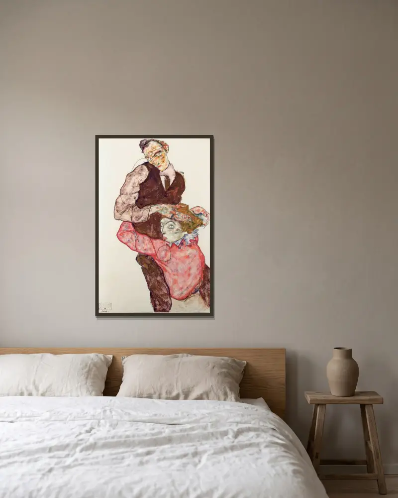 Milenci, 1914, Egon Schiele v rámu na stěně