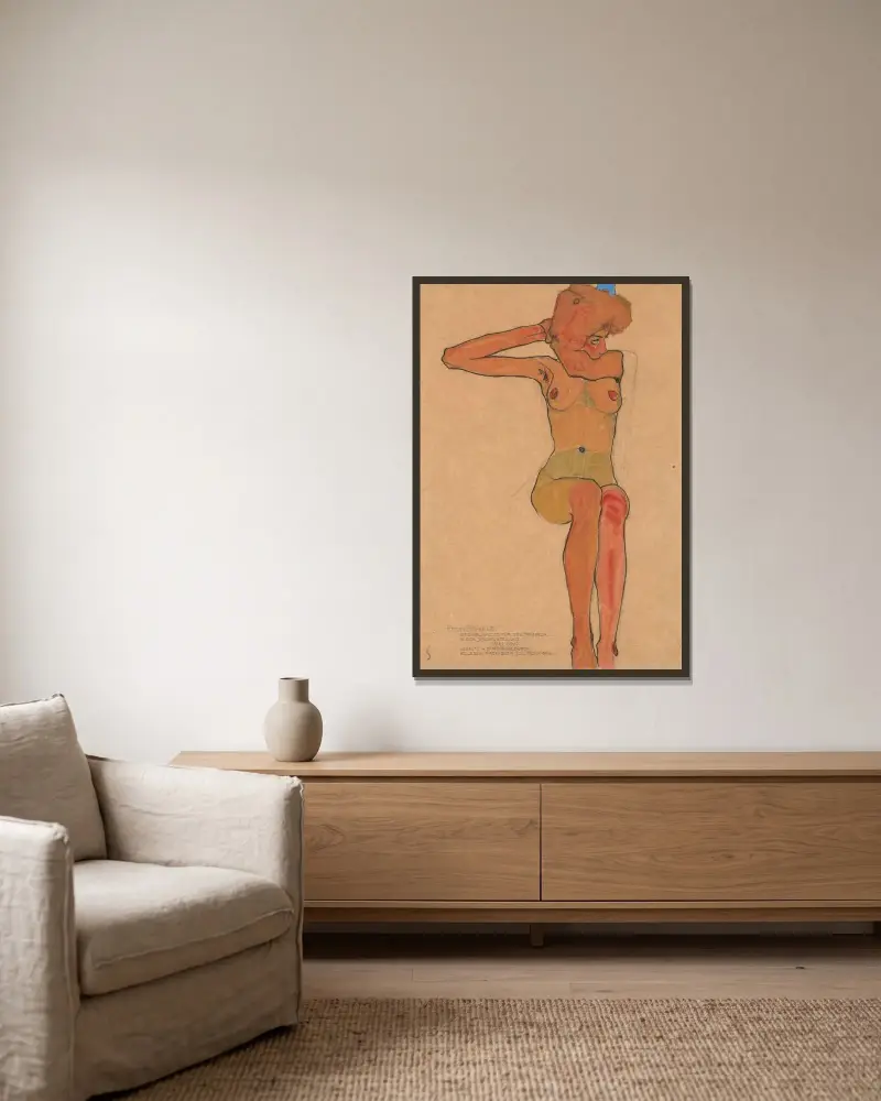 Akt dívky (Gertrude), 1979 – Nr. 1, Egon Schiele v rámu na stěně