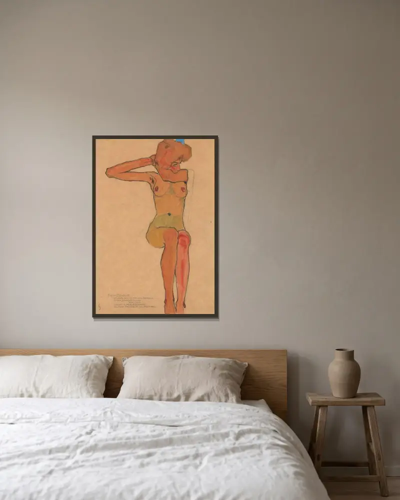 Akt dívky (Gertrude), 1979 – Nr. 1, Egon Schiele v rámu na stěně