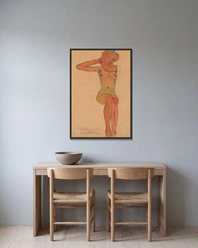 Akt dívky (Gertrude), 1979 – Nr. 1, Egon Schiele v rámu na stěně