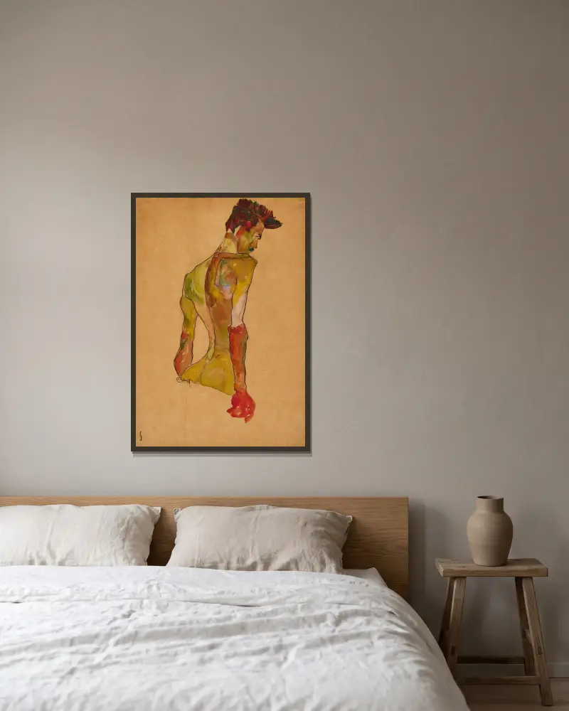 Male Nude in Profile Facing Right av Egon Schiele inramad på en vägg