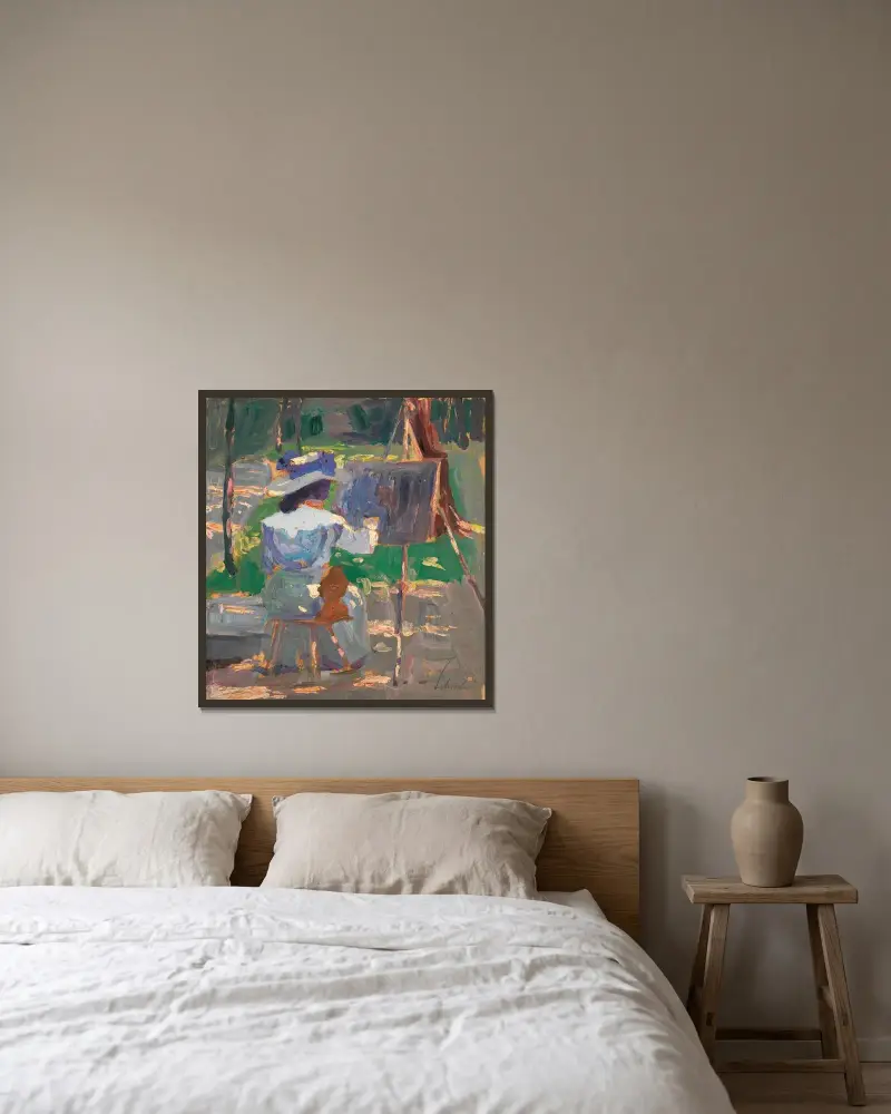 Malende Frau von Egon Schiele gerahmt an einer Wand