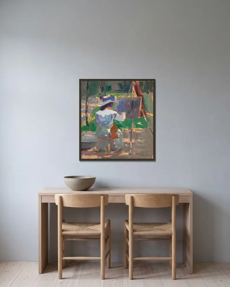 Malende Frau von Egon Schiele gerahmt an einer Wand
