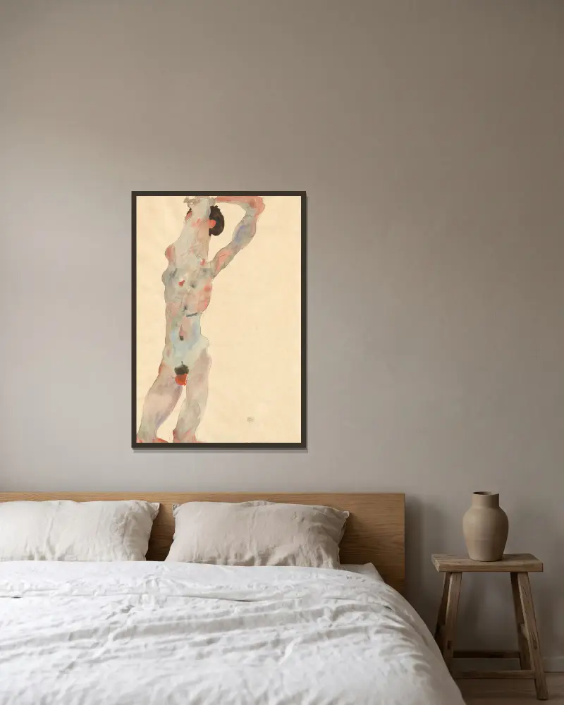 Mužský akt, 1912 – Nr. 1, Egon Schiele v rámu na stěně