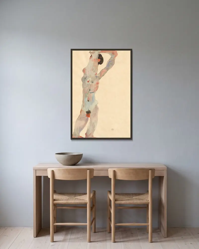 Mužský akt, 1912 – Nr. 1, Egon Schiele v rámu na stěně
