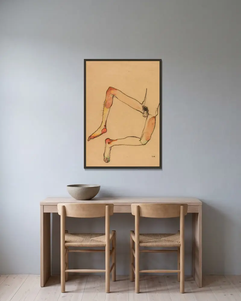 Männlicher Unterleibstorso von Egon Schiele gerahmt an einer Wand